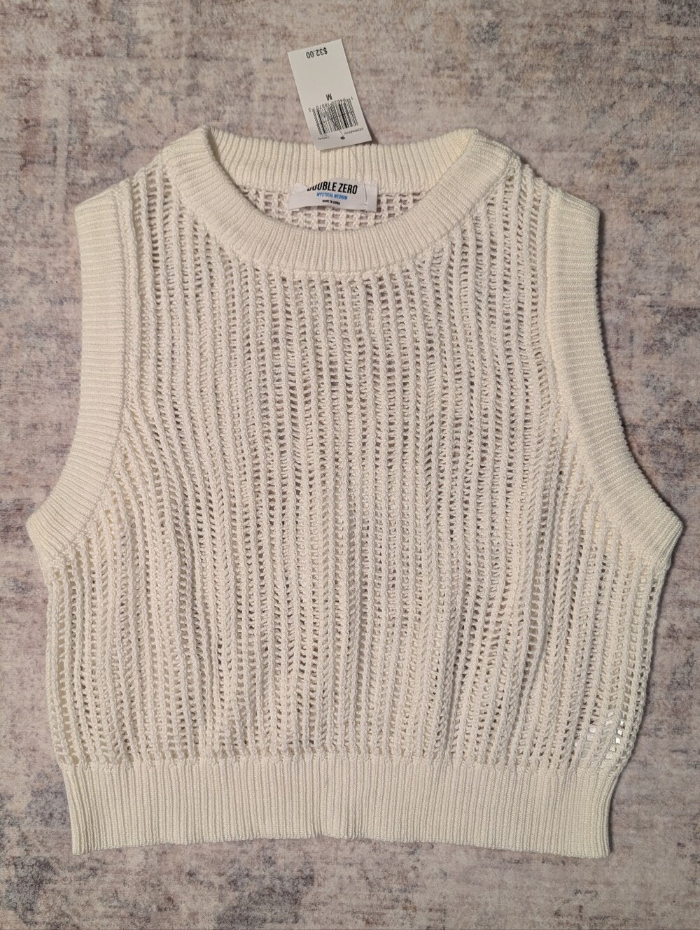 Double Zero Open-Knit Cream Sleeveless vest Top